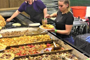Budapest Street Food, Hungary  'Langos' with Goulash, Huge Sausages and more