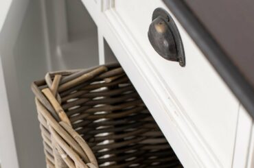 Classic French Country Cabinet Design combining Mahogany Wood Handwoven Rattan