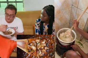 HUSBAND TRIES TRADITIONAL AFRICAN FOOD (omena) IN THE VILLAGE!