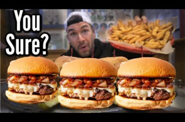 "YOU'RE EATING THAT?" XL CHEESY BURGER CHALLENGE IN NEW HAMPSHIRE | Billy's "Beast" Burger Challenge