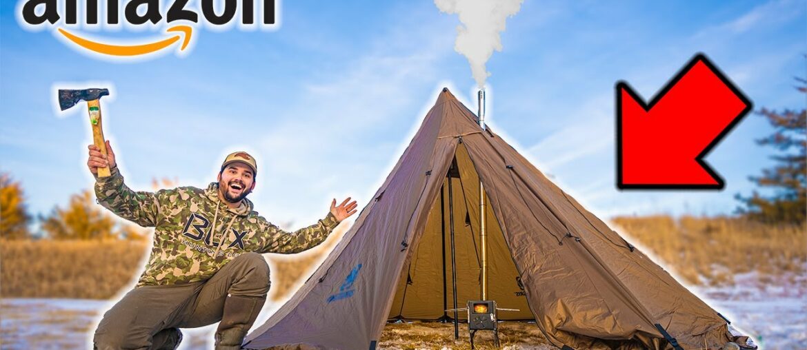 Overnight HOT TENT Winter Camping AMAZON Challenge!!! Overnight HOT TENT Winter Camping AMAZON Challenge!!!