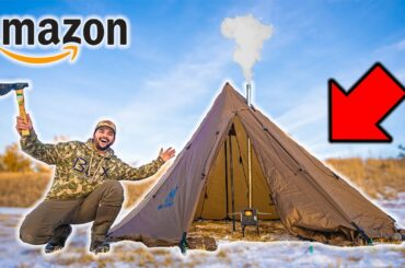 Overnight HOT TENT Winter Camping AMAZON Challenge!!!