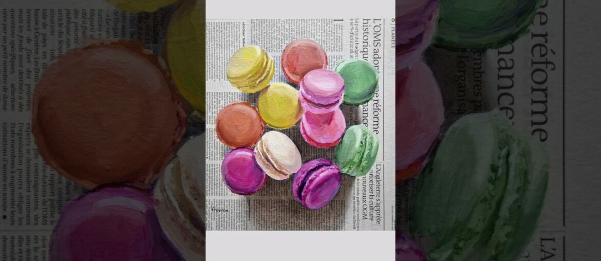 "Macarons" oil painting process, food painting in progress, french food art #shorts