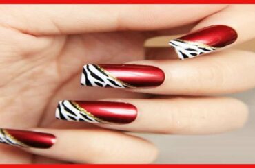 YUNAI 24 PCS Medium Length Full Cover False Nails French Ellipse Red Wine Oblique Leopard Fake Nail