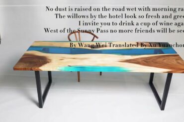 Blue Resin Walnut Wood Table French Country Style XIHU023