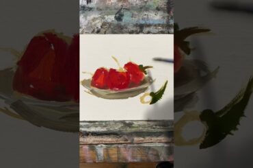 Valentine’s Day stilllife painting Strawberries & Antique ironstone plate art by Carolina Elizabeth