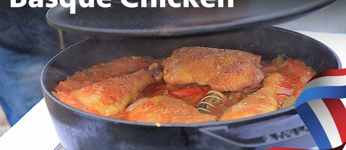 The Authentic Basque Chicken, (Poulet Basquaise) cooked on location in the French Basque Country.