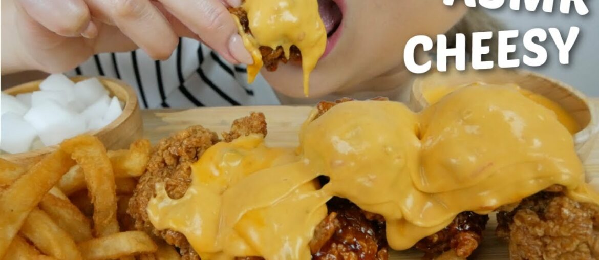 KOREAN FRIED CHICKEN with CHEESE Sauce *NO Talking Eating Sounds | N.E Let's Eat