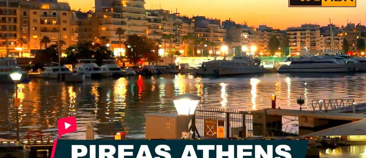 Pireas, Greece, Walking Tour Around Piraeus Port - City Ambient Sounds -  English Subtitles [4K HDR]