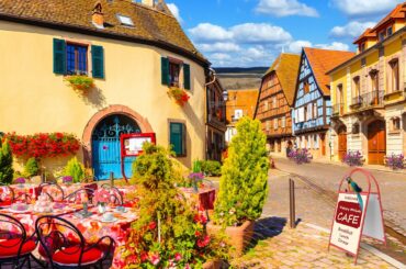 Morning Coffee Shop Ambience Alsace Wine Route, France With Bossa Nova Music For Good Mood, Positive