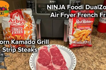 PapiCooks: Ninja Foodi Frozen French Fries & Akorn Kamado Grilled Strip Steak - First Time!