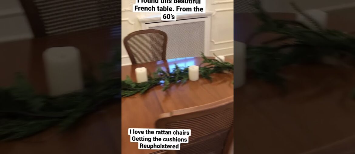 French country dining table. Old home needs some furniture . Obsessed with rattan for styling.