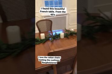 French country dining table. Old home needs some furniture . Obsessed with rattan for styling.