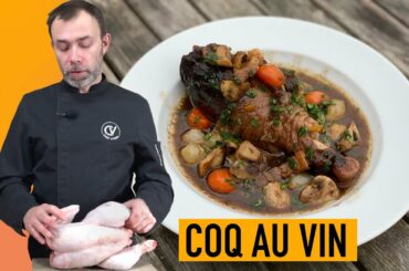 Famous COQ AU VIN recipe I Classic French chicken stew in red wine sauce