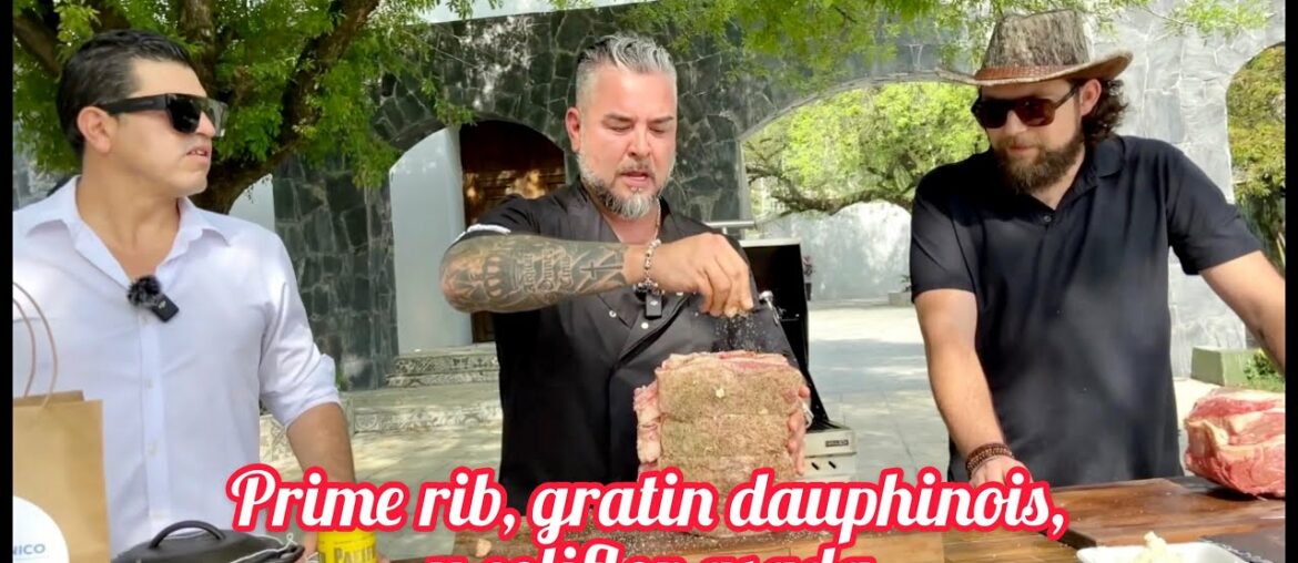 Prime rib relleno de cosas chidas, gratin dauphinois y coliflor asada del espacio