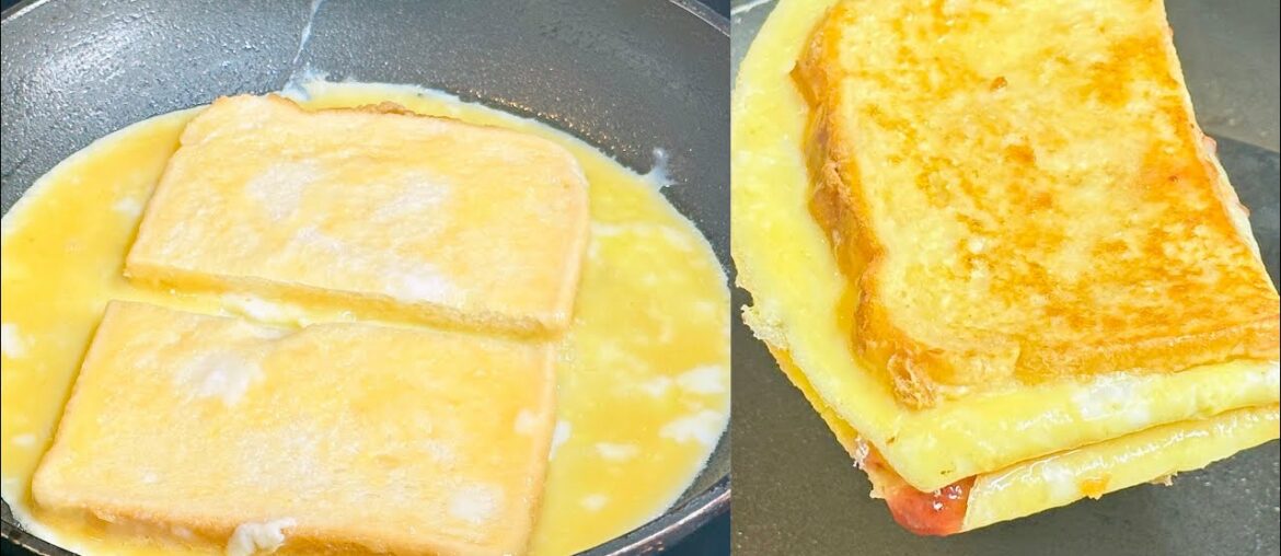 5 minutes breakfast! One pan egg toast | French toast omelette sandwich recipe easy