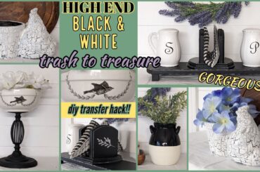 GORGEOUS HIGH END TRASH TO TREASURE!!~Black & White Farmhouse Decor Ideas~Must Try Transfer Hack!!
