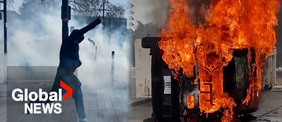 France protests: Storefront smashed, car torched as reform demonstrations continue