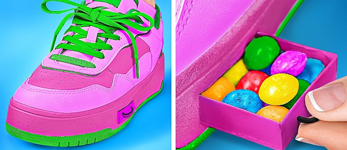 HIDE CANDIES IN SHOE || Sneak Food & Makeup Into Class! Parenting Edible DIY Hacks by 123 GO!