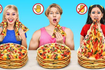 NO HANDS VS ONE HAND VS TWO HANDS! Funny Food Situations! 100 Layers of Food by 123 GO! CHALLENGE