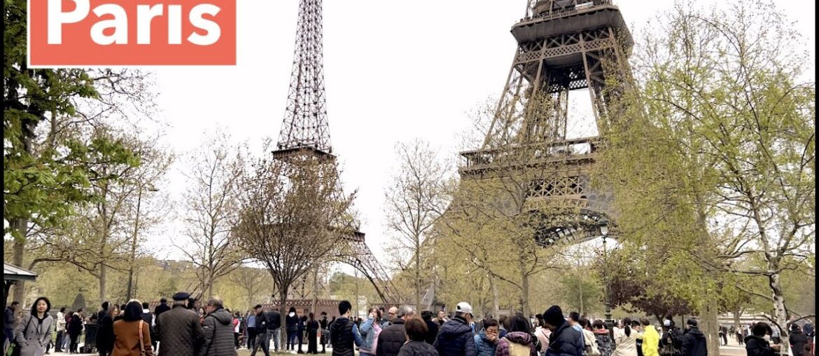 Paris France, HDR walking - Two Eiffel Tower in Paris - Spring 2023 PARIS -  4K HDR 60 fps