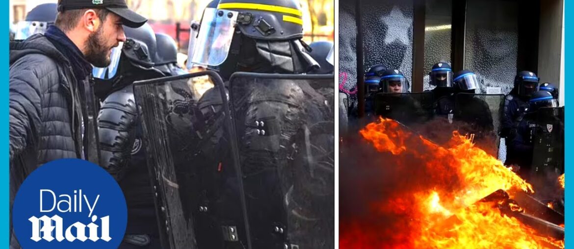 Shocking moment Paris police drag France pension reform protester along the ground