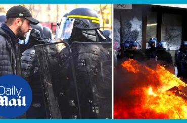 Shocking moment Paris police drag France pension reform protester along the ground