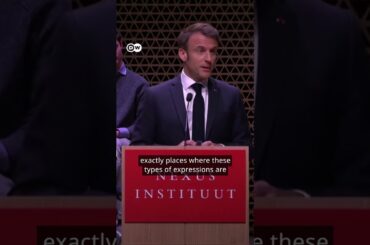 France's Macron interrupted by pension reform protesters while speaking at The Hague | DW #Shorts