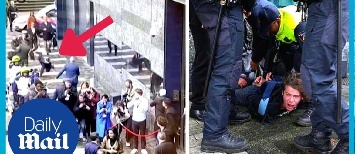 Dramatic moment France pension protester tries to tackle Macron Dramatic moment France pension protester tries to tackle Macron