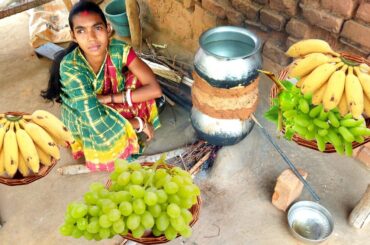 Grapes Banana wine making |Wine recipe village cooking | santali recipe | desi daru making