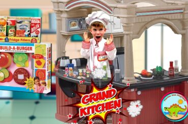 Florida Kids Playtime Chef Jake GRAND KITCHEN BUILD-A-BURGER & PRETEND FOOD PLAYSET! Colors & Shapes