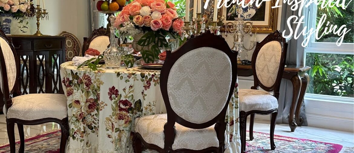 French-Inspired Table Setting from Aubusson Rug to Antique Dining Set to Tablescape French-Inspired Table Setting from Aubusson Rug to Antique Dining Set to Tablescape