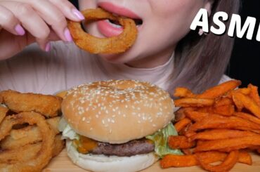 A&W Teen Burger Meal with Onion Rings and Sweet Potatoes Fries *ASMR NO TALKING Eating Sounds | N.E