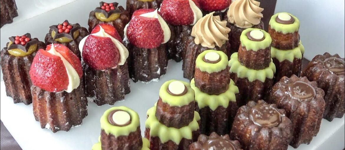 French "Caneles" Sweet Pastries from Bordeaux Seen and Tasted in Partridges Market. Street Food