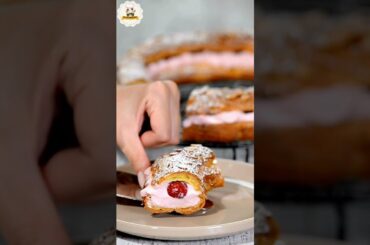homemade choux pastry cake Paris Brest with raspberries French dessert #youtubeshorts #shots #viral