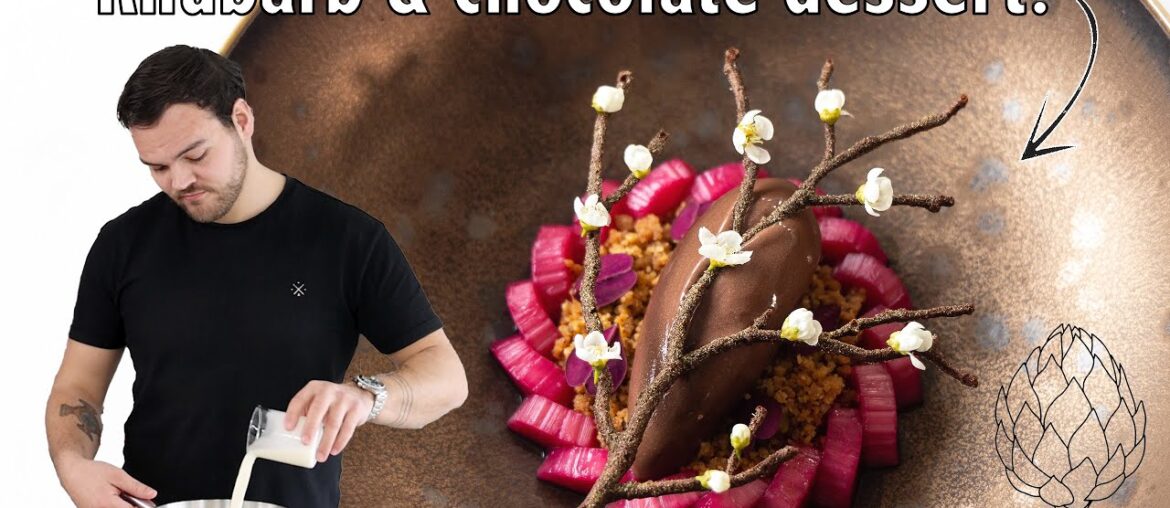 The perfect rhubarb & chocolate dessert! | Fine dining pastry with chocolate sorbet & magnolia syrup