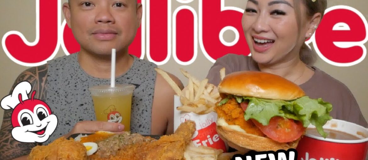 JOLLIBEE Mukbang *New* Deluxe Chicken Sandwich, Chicken Joy with Palabok Fiesta | N.E Let's Eat