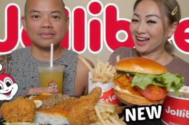 JOLLIBEE Mukbang *New* Deluxe Chicken Sandwich, Chicken Joy with Palabok Fiesta | N.E Let's Eat