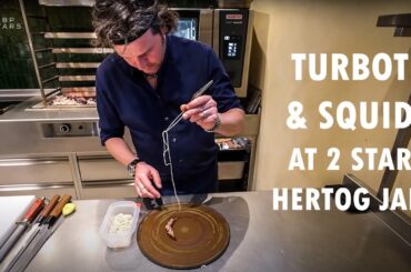 AMAZING TURBOT with grilled SQUID by Chef Gert de Mangeleer at 2 Michelin star Hertog Jan in Antwerp