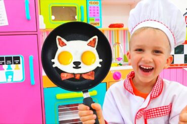Vlad and Nikita Cooking Breakfast for Mama