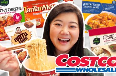 Trying NEW ASIAN FOOD at COSTCO 2023! (milk tea, korean fried chicken, egg tart, pho soup dumplings)