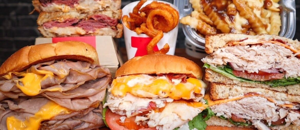 TRIPLE CHEESE TURKEY BLT,  SMOKED MEAT RUBEN, BEEF&CHEDDAR, TURKEY RANCH&BACON, POUTINE, CURLY FRIES