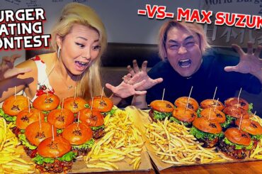 BURGER EATING CONTEST VS @maxsuzukitv IN JAPAN AT SHOGUN BURGERS!! #RainaisCrazy