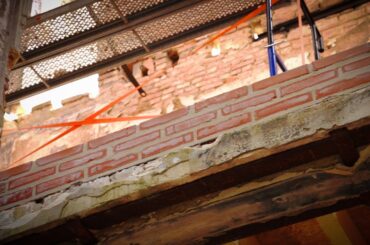 The first new brick work going back into the chateau .