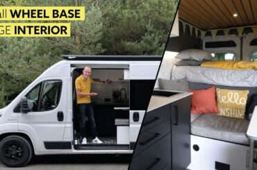 small yet IMPRESSIVELY SPACIOUS SWB Van Conversion w/ 2 beds, full dining & work space AND a cinema!