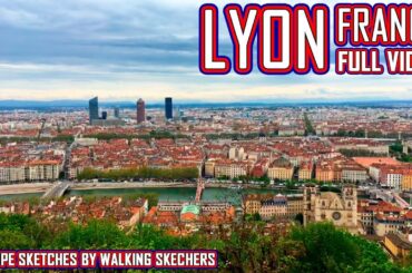 Walking France Streets, Lyon: Terro Square, Bartholdi Fountain, Fresco of Lyon, Old Town, Basilica