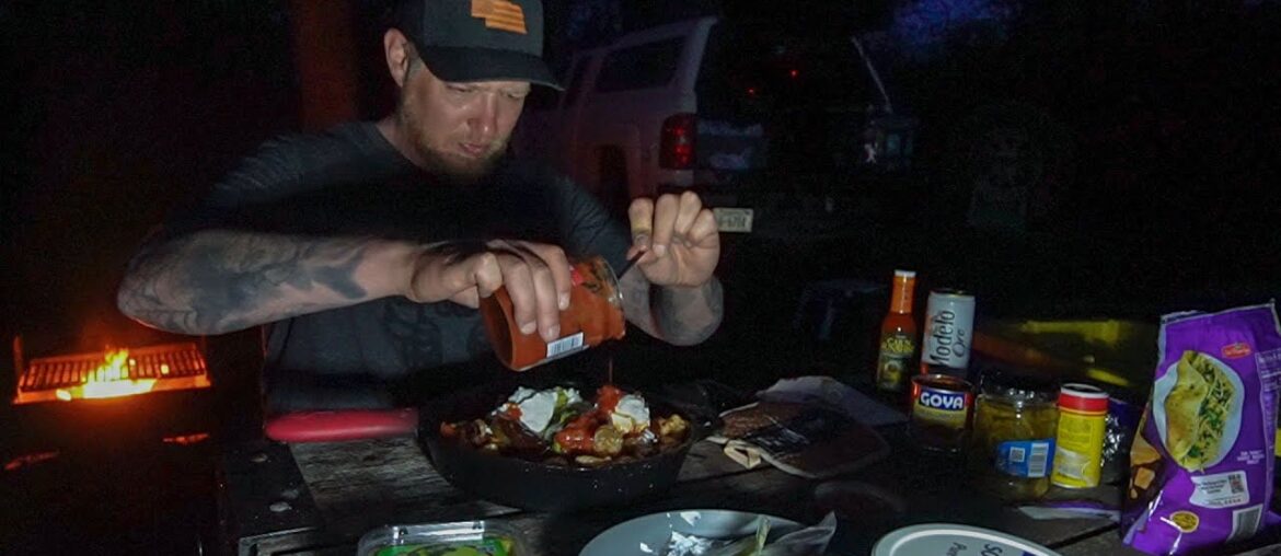 Solo Truck Camping: Cooking Spicy Pork Rind Campfire Nachos Solo Truck Camping: Cooking Spicy Pork Rind Campfire Nachos