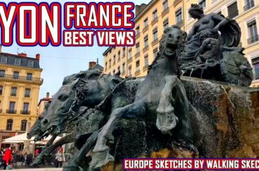 Walking France Streets, Lyon: Terro Square, Bartholdi Fountain, Fresco of Lyon, Old Town - Preview