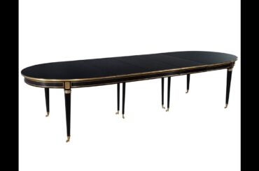 DS-5217 French 1940’s Maison Jansen Dining Table in Polished Black with Brass Detailing