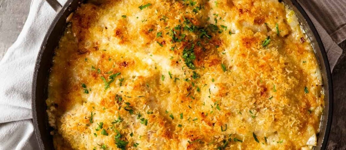 Creamy baked fish on potato gratin Creamy baked fish on potato gratin